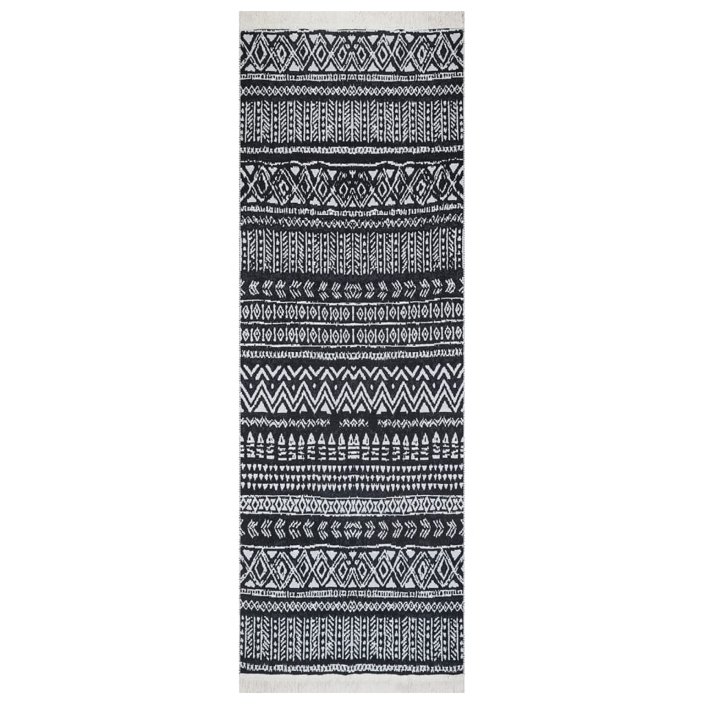 vidaXL Tapis Noir et blanc 100x300 cm Coton