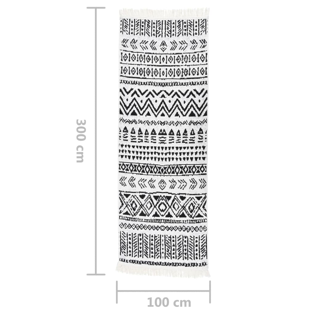 Preproga črna in bela 100x300 cm bombaž