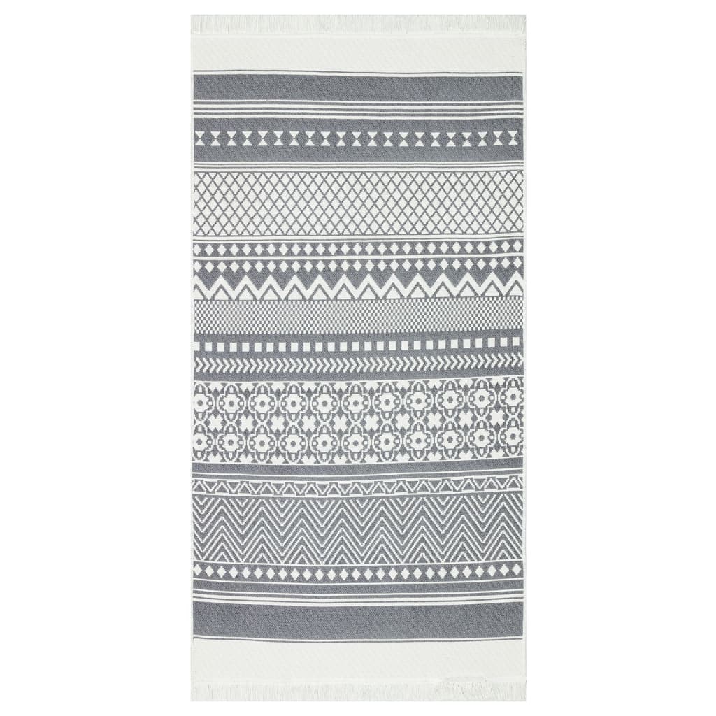 vidaXL Килим, сиво и бяло, 80x150 см, памук