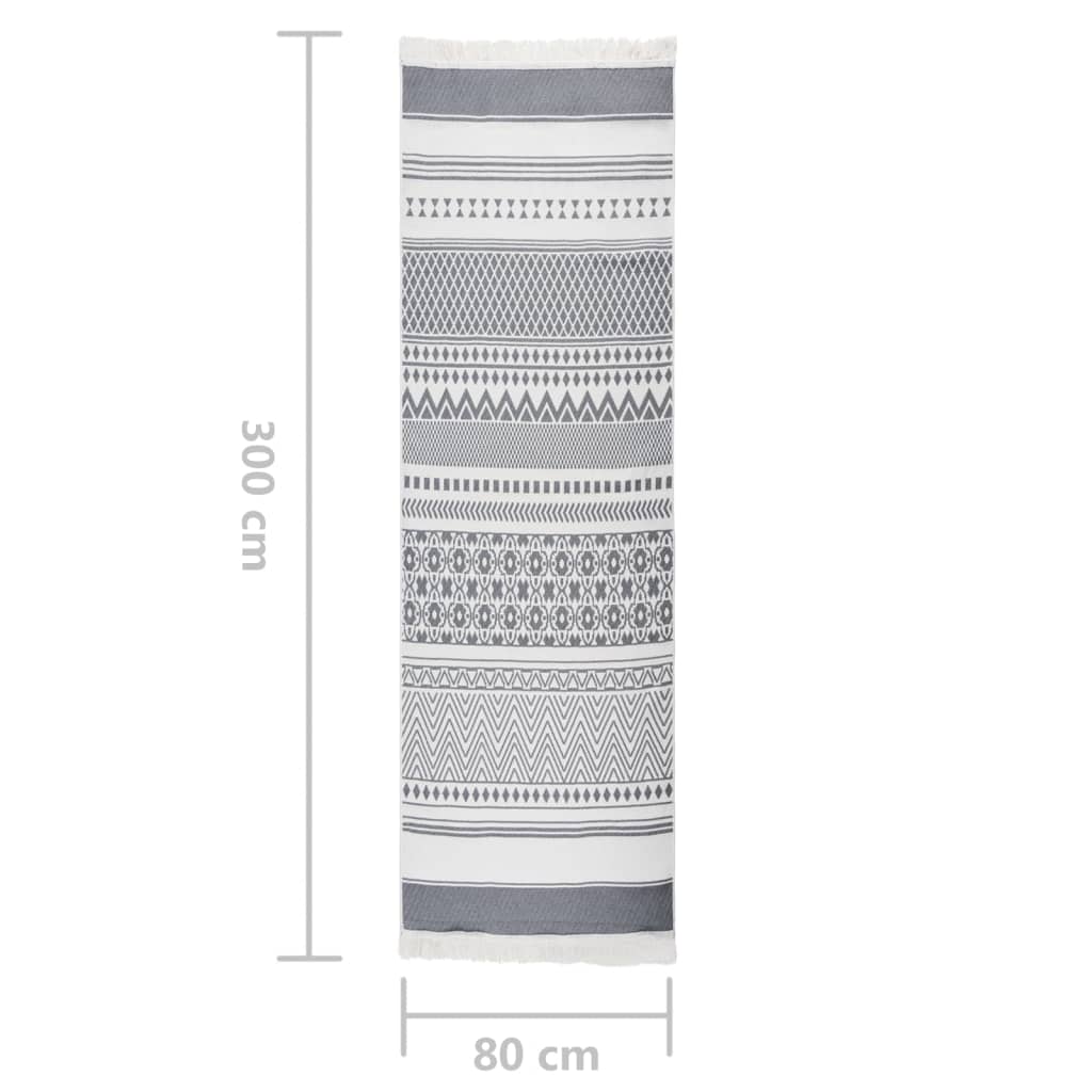 Килим, сиво и бяло, 80x300 см, памук