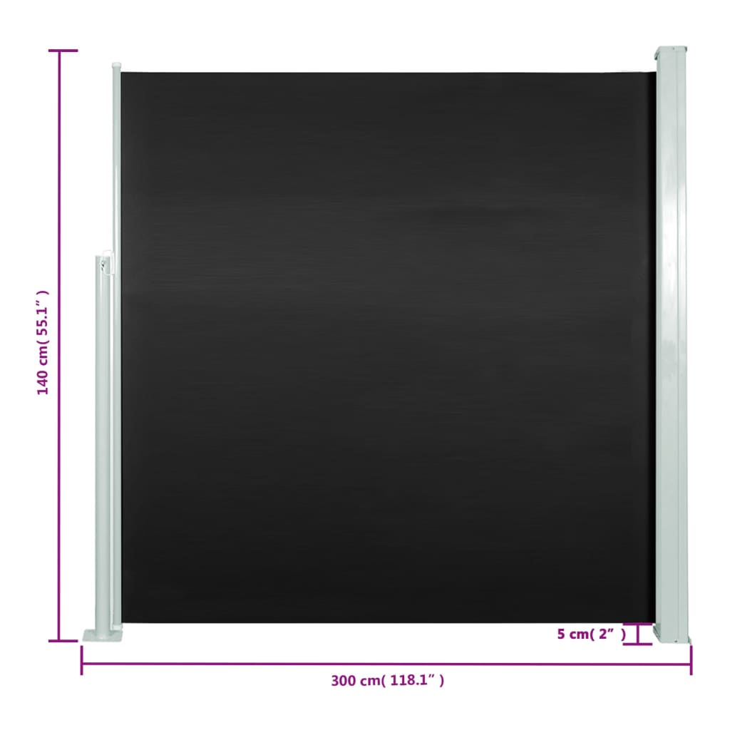  Zaťahovacia bočná markíza na terasu 140x300 cm čierna