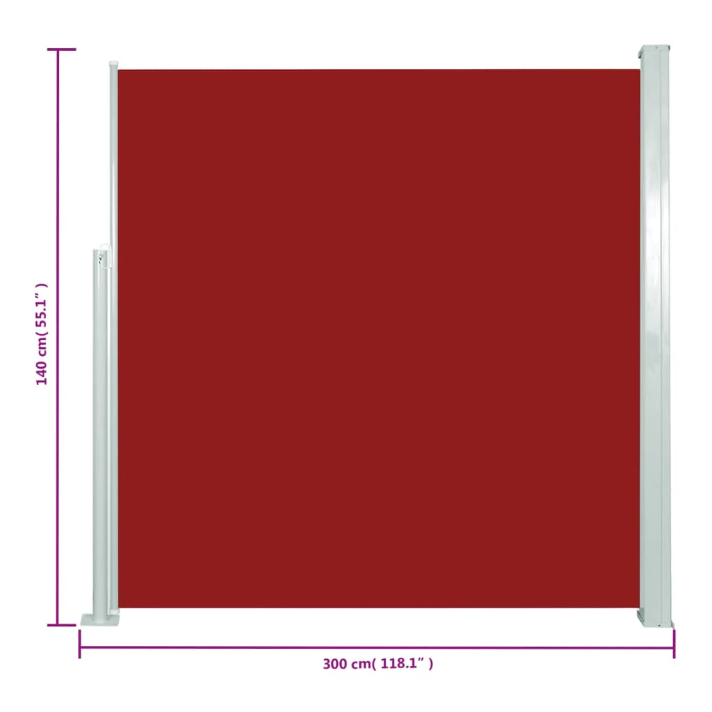 Piros kihúzható oldalsó terasznapellenző 140 x 300 cm 