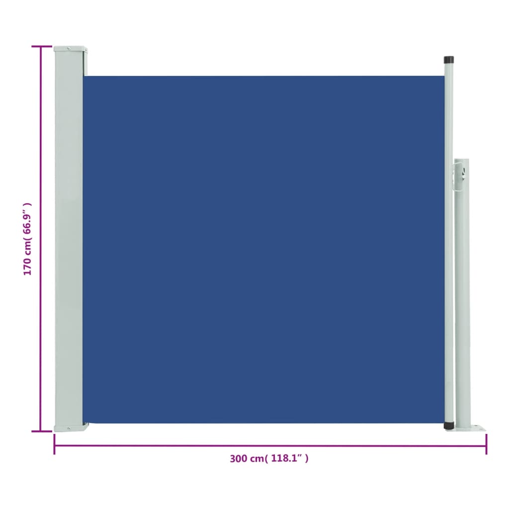 Kék kihúzható oldalsó terasznapellenző 170 x 300 cm 