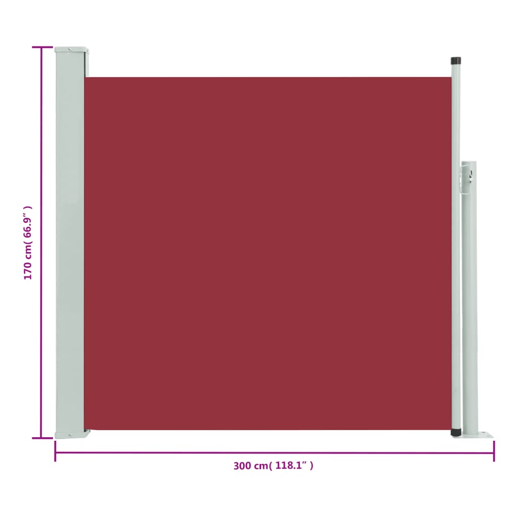 Piros kihúzható oldalsó terasznapellenző 170 x 300 cm 