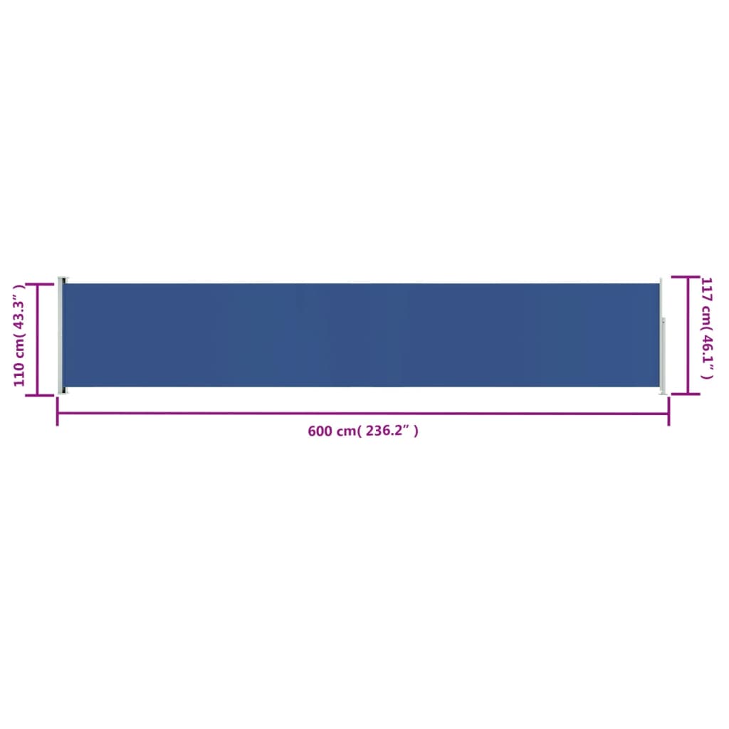 Kék behúzható oldalsó terasznapellenző 117 x 600 cm 