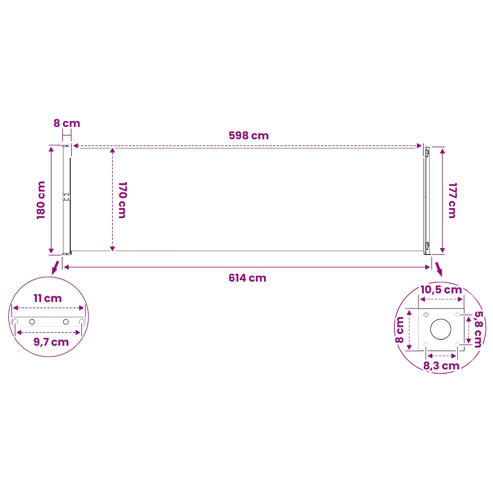 Patio Retractable Side Awning size guide