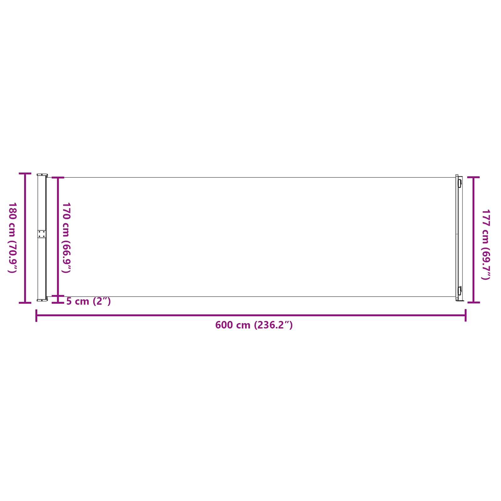 Patio Retractable Side Awning size guide