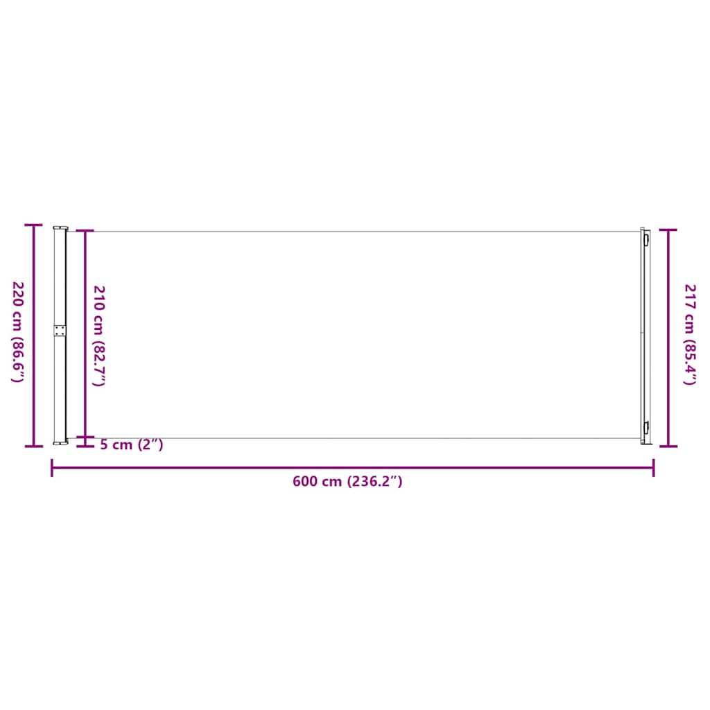 Прибираща се дворна странична тента, 220x600 см, червена - Image 11