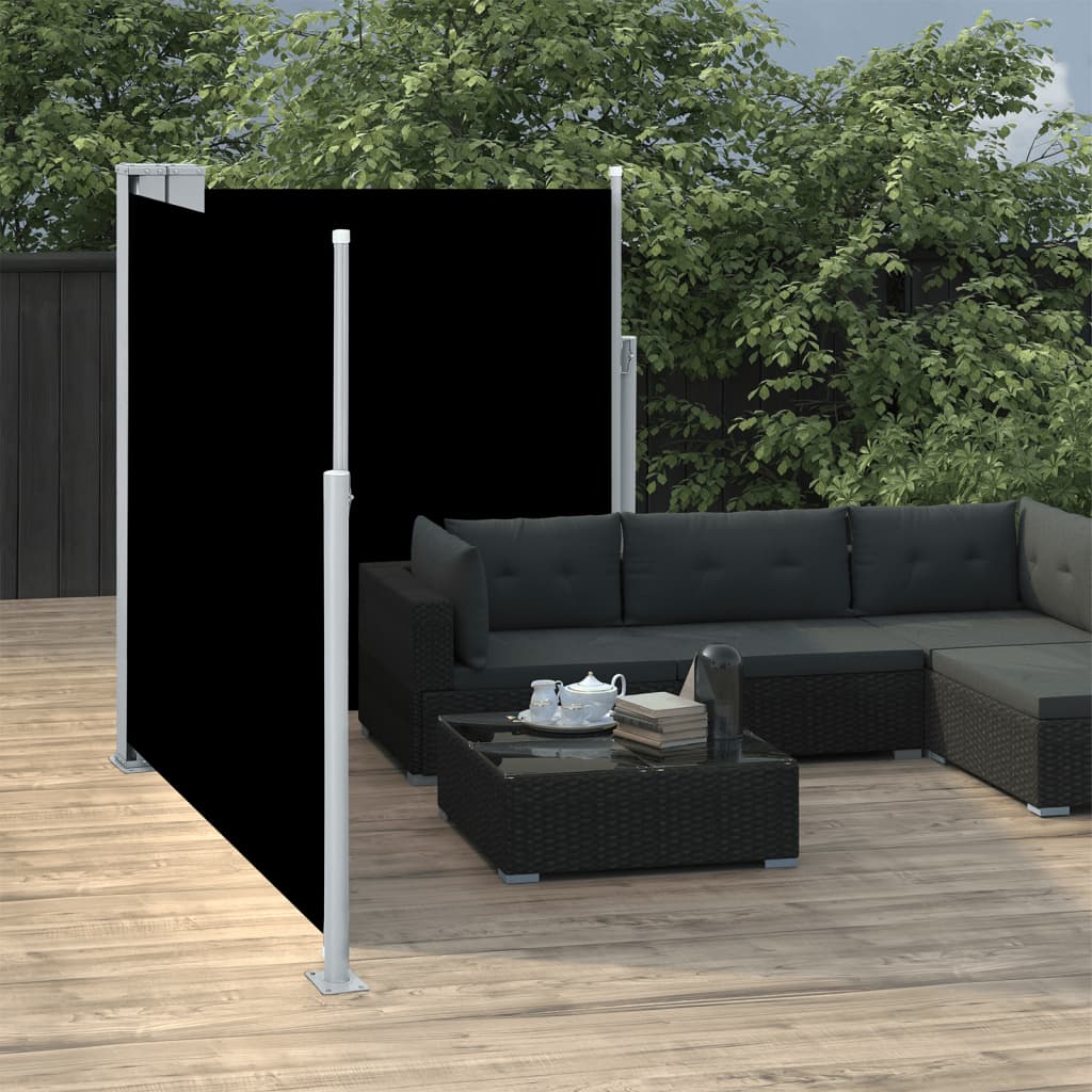vidaXL fekete behúzható oldalsó napellenző 140 x 600 cm