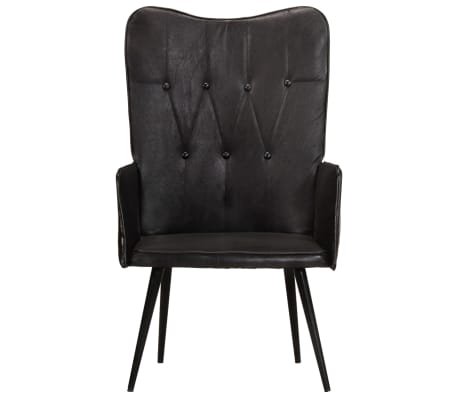 vidaXL atpūtas krēsls, melna dabīgā āda