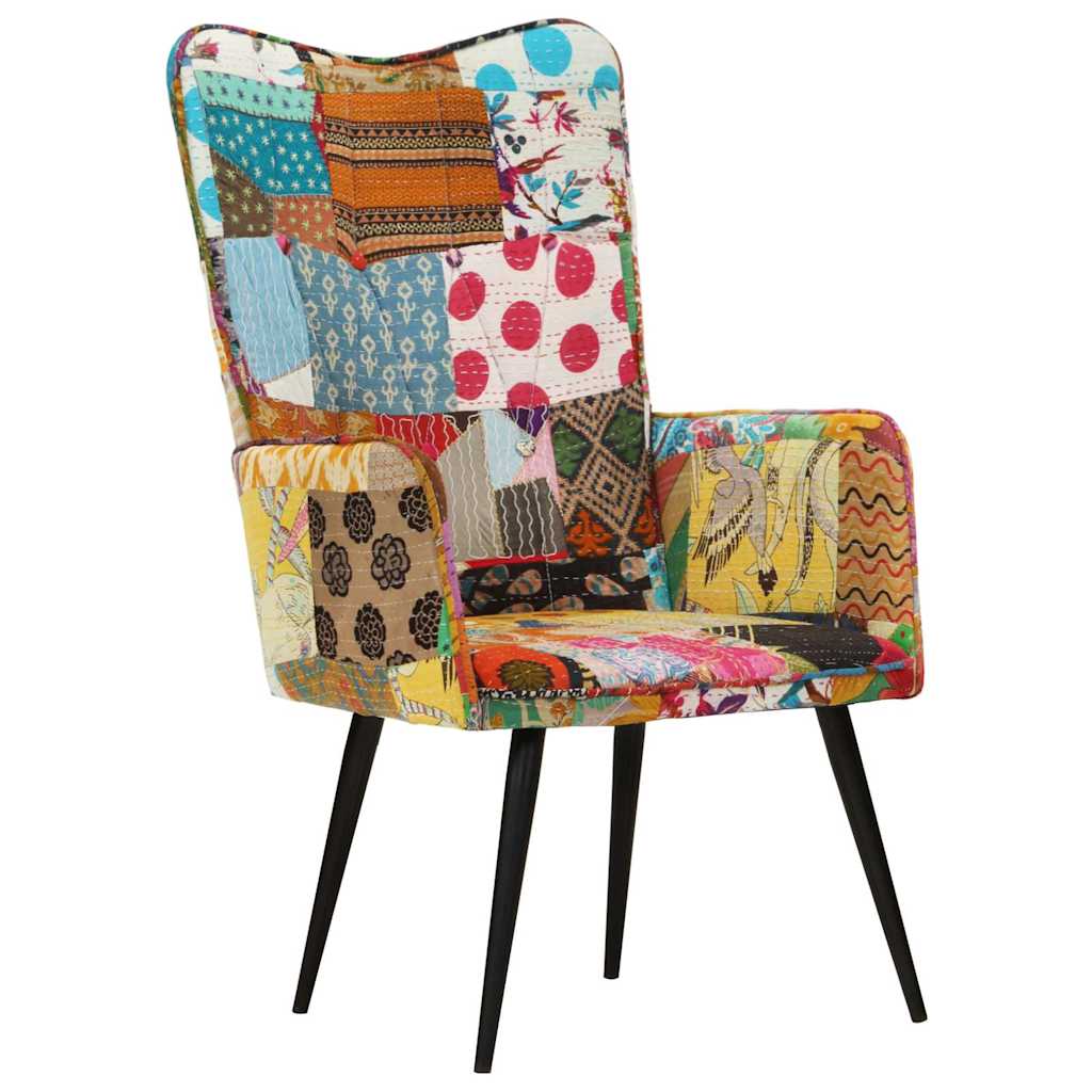 Křeslo s opěradlem patchwork barevné plátno - obrázek 6