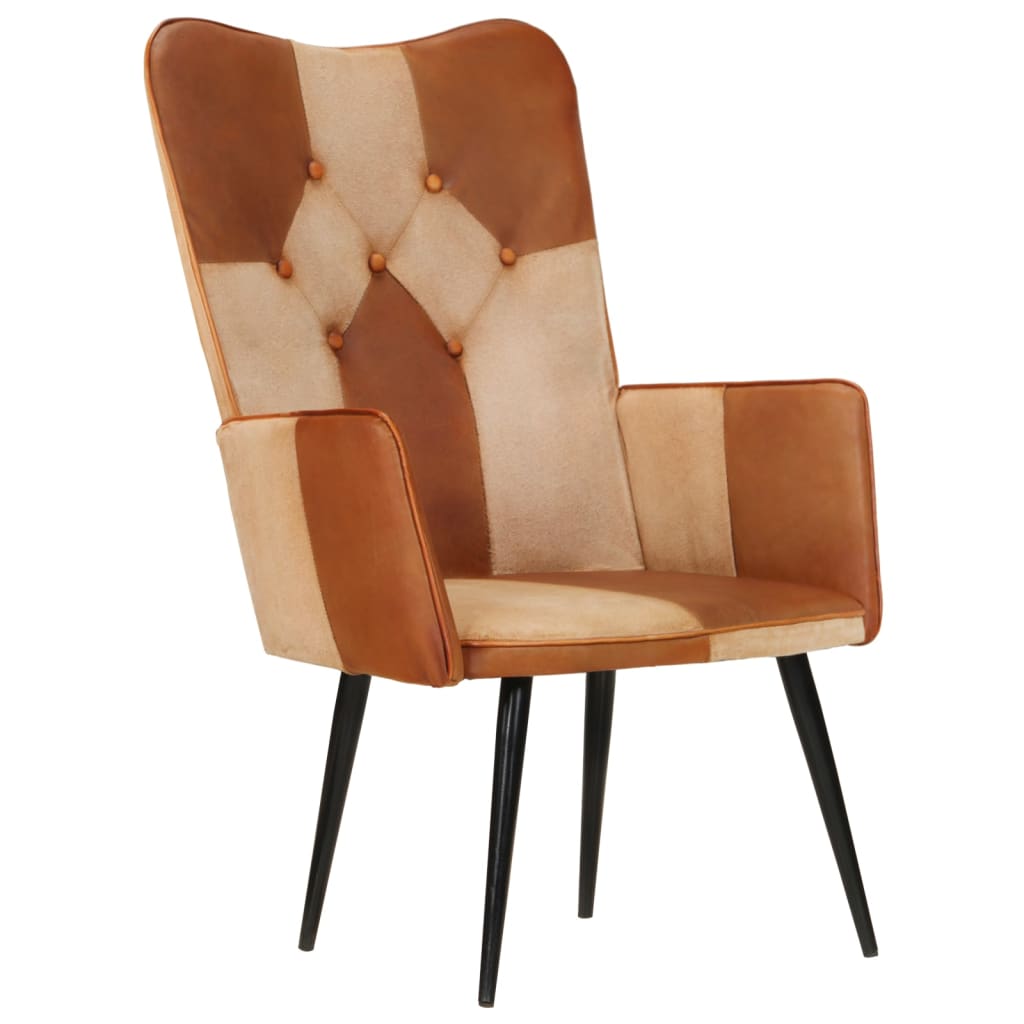 atpūtas krēsls, brūns, krēmkrāsas, dabīgā āda