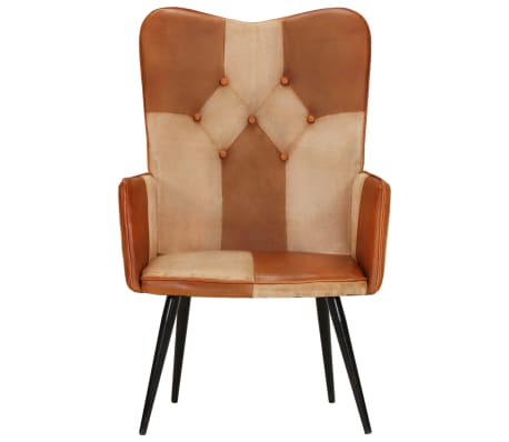 vidaXL Ohrensessel Braun und Creme Echtleder