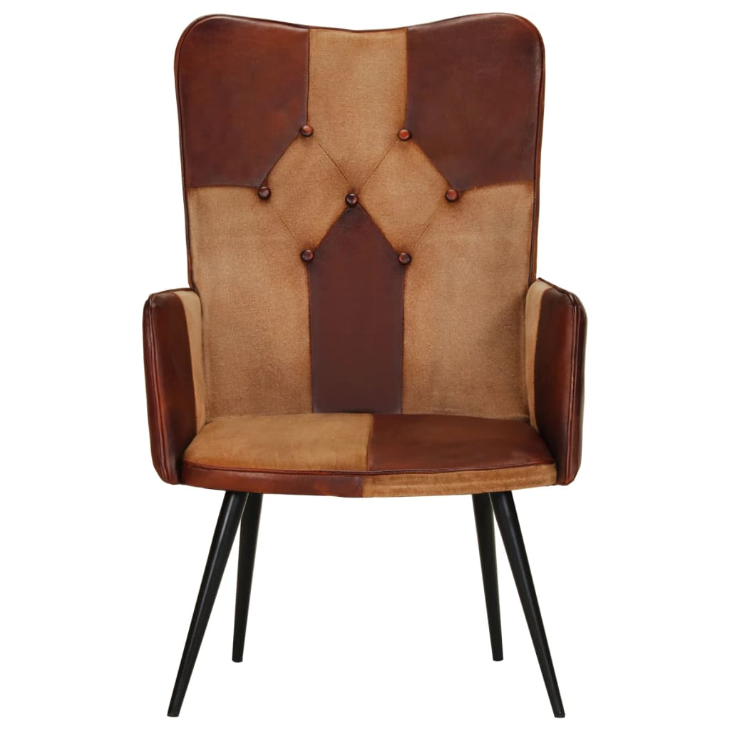 vidaXL Wingback стол, кафяв, естествена кожа
