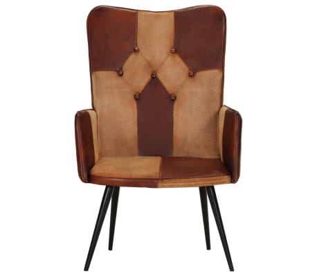 vidaXL Poltrona Wingback Marrone in Vera Pelle