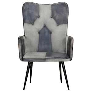 vidaXL Chaise &agrave; oreilles Gris Cuir v&eacute;ritable