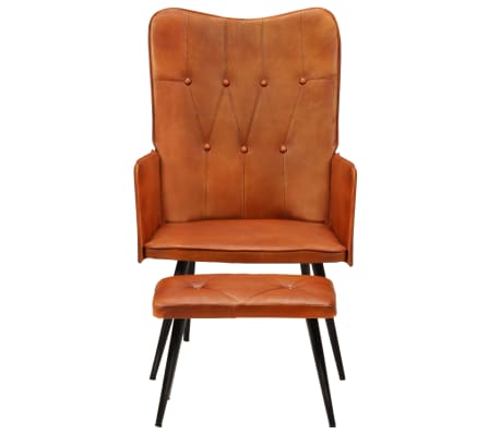 vidaXL Oorfauteuil met voetensteun echt leer