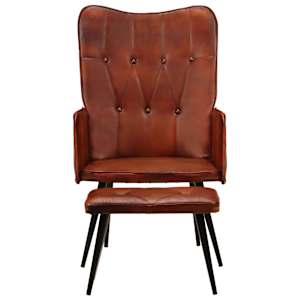 vidaXL Scaun cu spătar &icirc;nalt, cu taburet, maro, piele naturală