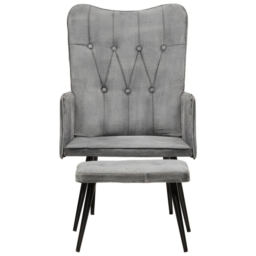 vidaXL Fauteuil met voetenbank vintage stijl canvas grijs afbeelding