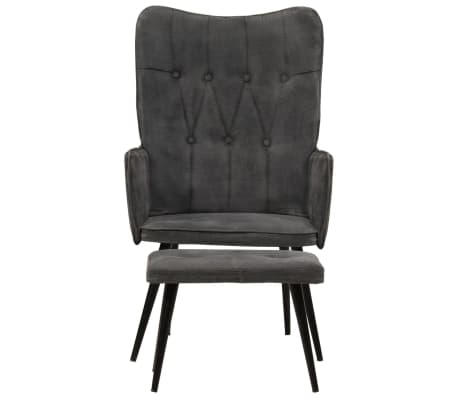 vidaXL Fauteuil met voetenbank vintage stijl canvas zwart