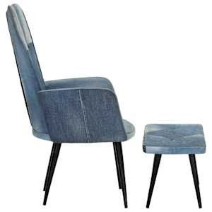 Křeslo s podnožkou modré denim patchwork plátno - obrázek 3