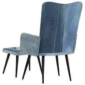 Křeslo s podnožkou modré denim patchwork plátno - obrázek 4