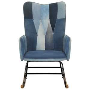 Houpací křeslo modré denim patchwork plátno - obrázek 2