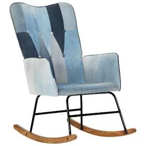 Houpací křeslo modré denim patchwork plátno - obrázek 5