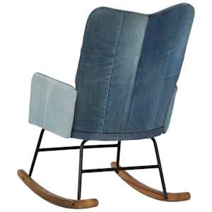 Houpací křeslo modré denim patchwork plátno - obrázek 7