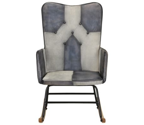 vidaXL Chaise &agrave; bascule Gris Cuir v&eacute;ritable et toile