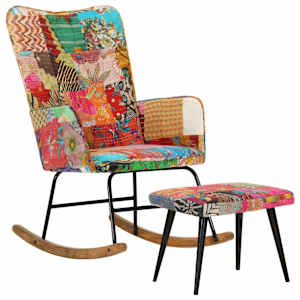 Houpací křeslo s podnožkou vícebarevné patchwork plátno - obrázek 3