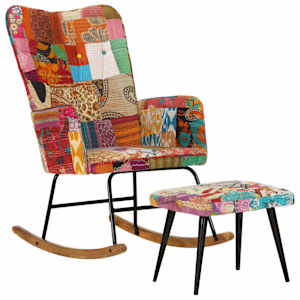Houpací křeslo s podnožkou vícebarevné patchwork plátno - obrázek 5