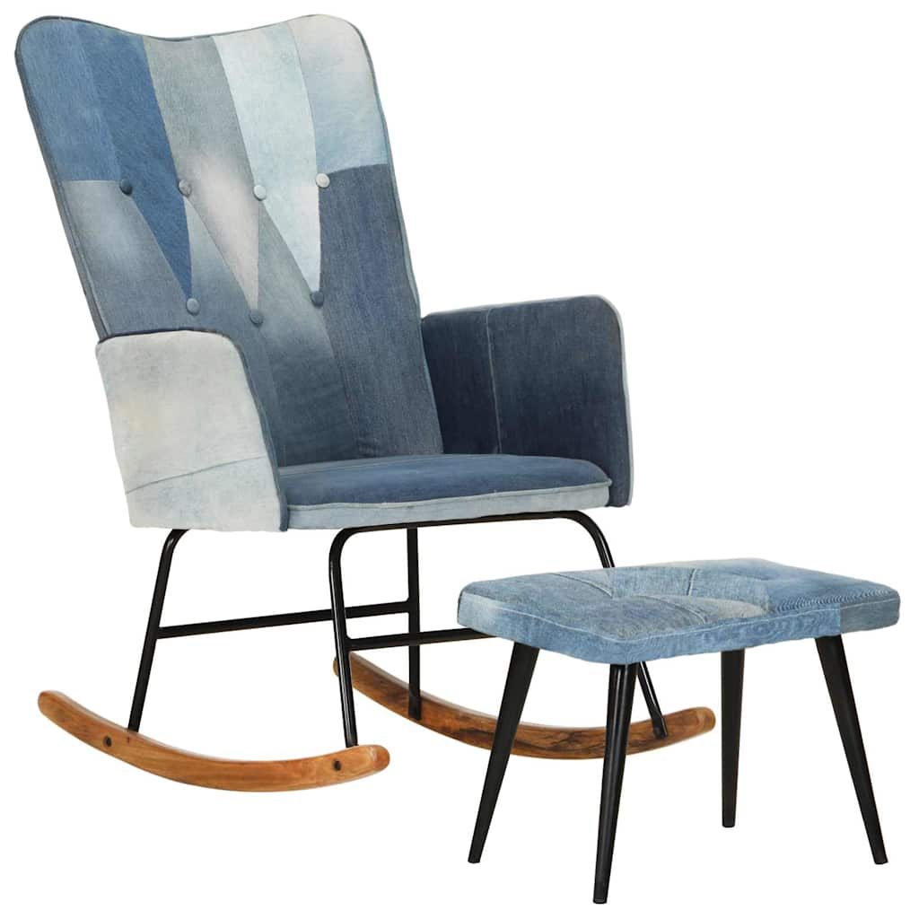Gugalni stol s stolčkom za noge denim krpanka platno