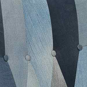 Houpací křeslo s podnožkou modré denim patchwork plátno - obrázek 6
