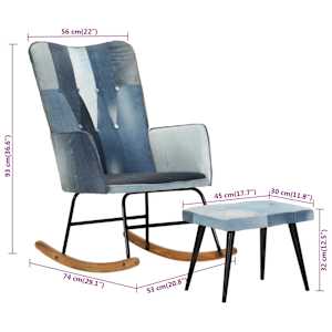 Houpací křeslo s podnožkou modré denim patchwork plátno - obrázek 10
