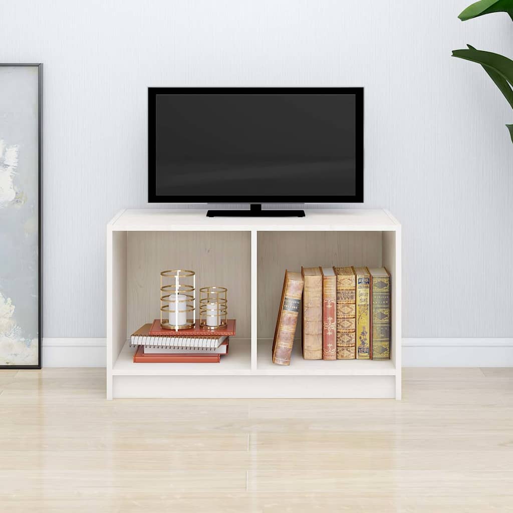 vidaXL Szafka pod telewizor, bia�a, 70x33x42 cm, lite drewno sosnowe