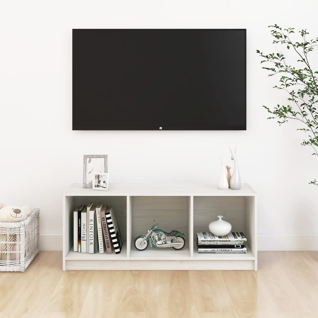 Meuble TV Blanc 104x33x41 cm Bois de pin massif | meublestv.fr 4