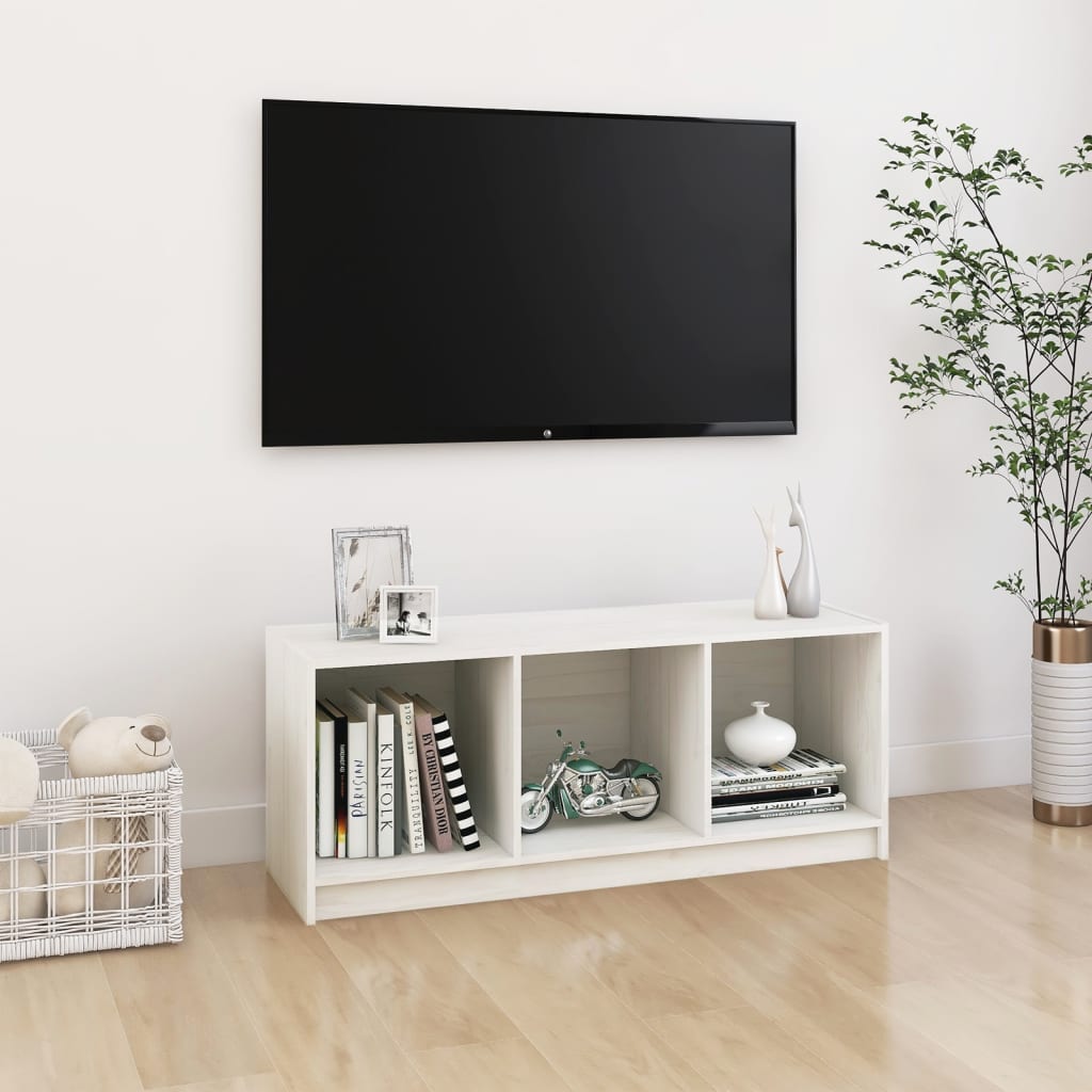 Meuble TV Blanc 104x33x41 cm Bois de pin massif | meublestv.fr 2