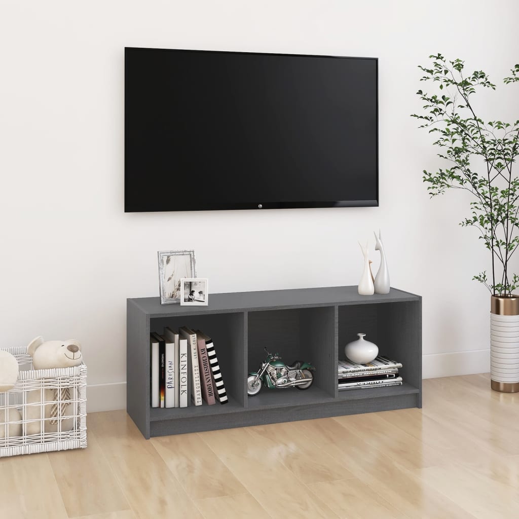 vidaXL Comodă TV, gri, 104x33x41 cm, lemn masiv de pin