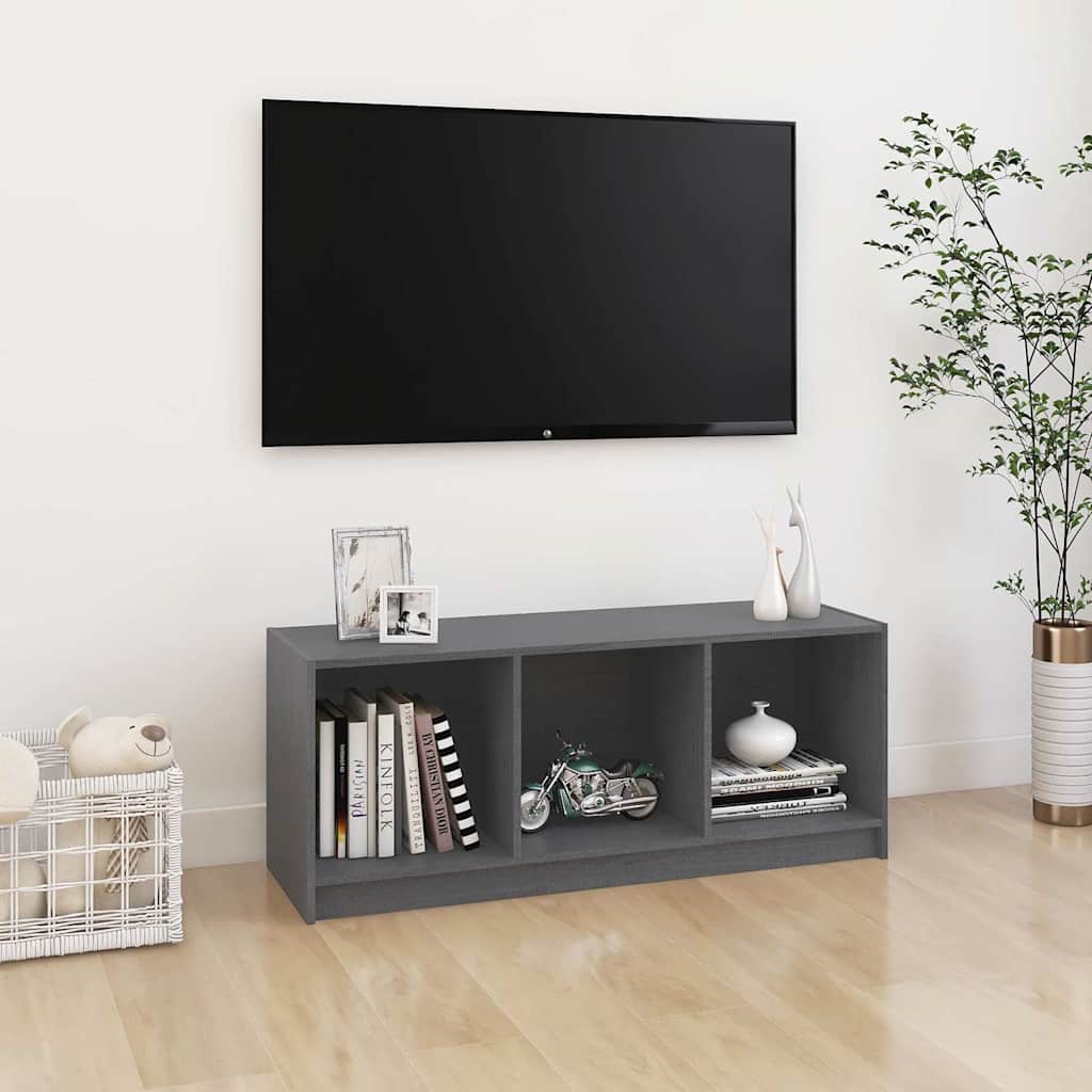 vidaXL Szafka pod telewizor, szara, 104x33x41 cm, lite drewno sosnowe