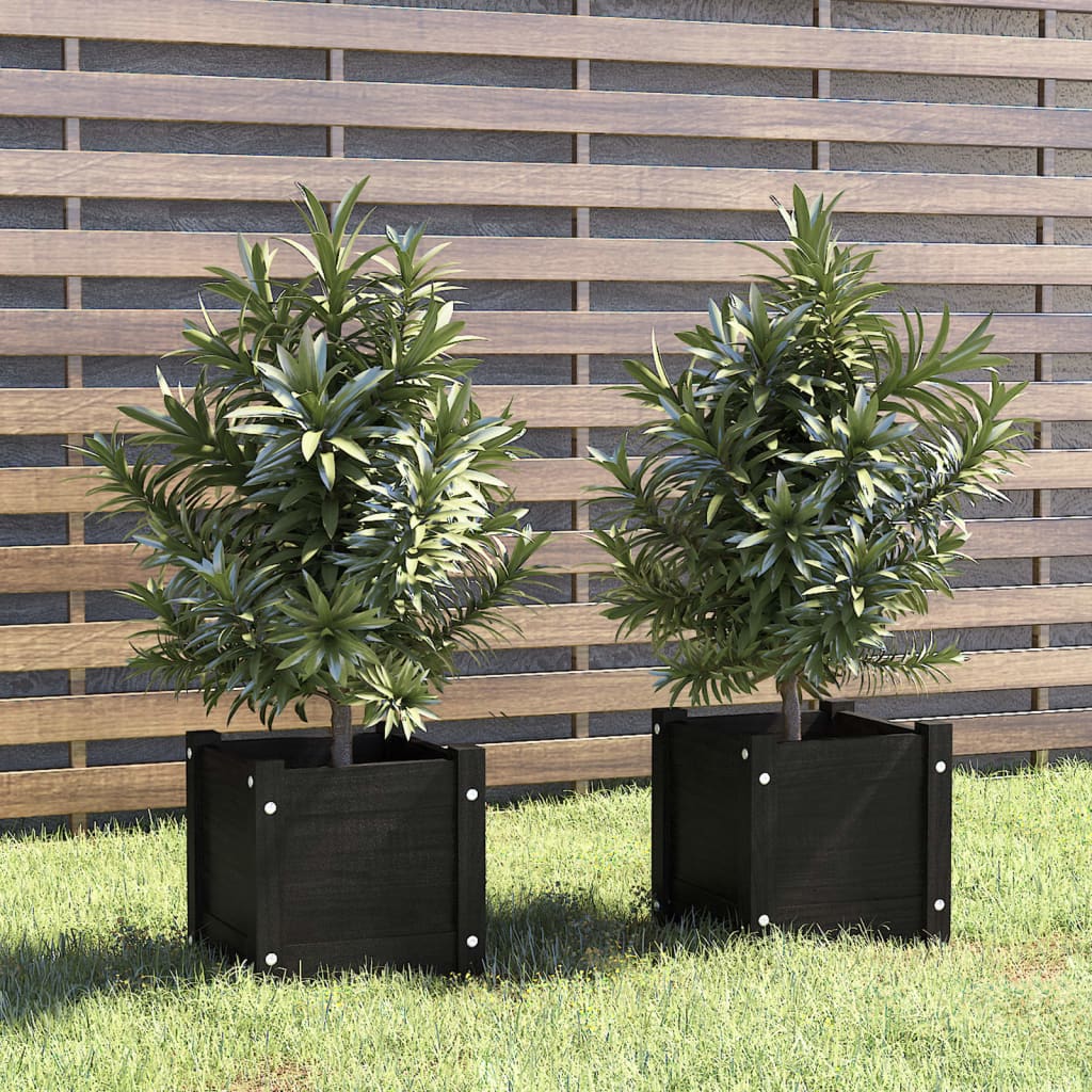 vidaXL plantekasser 2 stk. 31x31x31 cm massivt fyrretræ sort