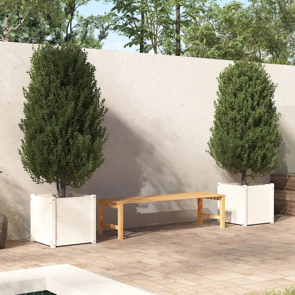 vidaXL Jardiniere de grădină 2 buc. alb 50x50x50 cm lemn masiv de pin
