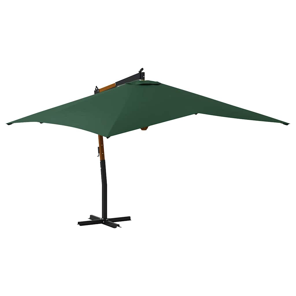 vidaXL Boční zahradní slunečník s dřevěnou tyčí 400 x 300 cm zelený