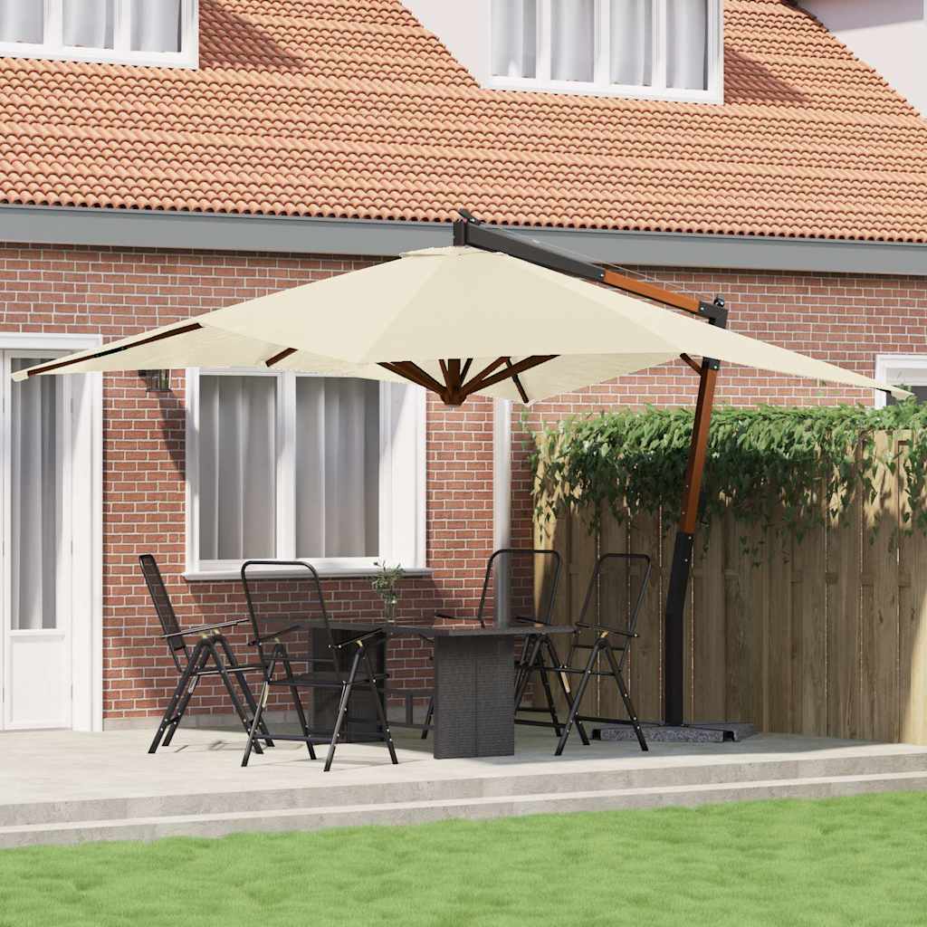 Závesný záhradný slnečník, drevená tyč 400x300cm pieskovo biely 318429