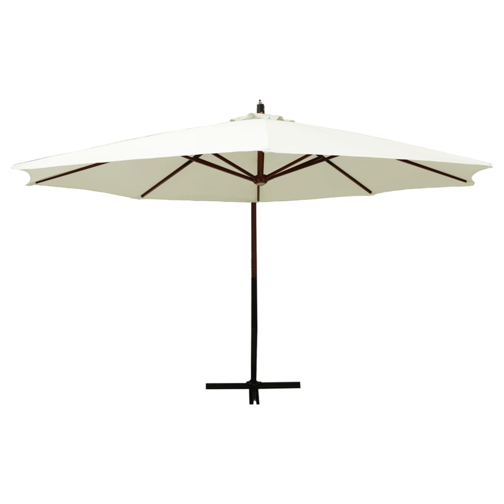vidaXL Umbrelă de soare suspendată stâlp din lemn 350 cm alb nisipiu