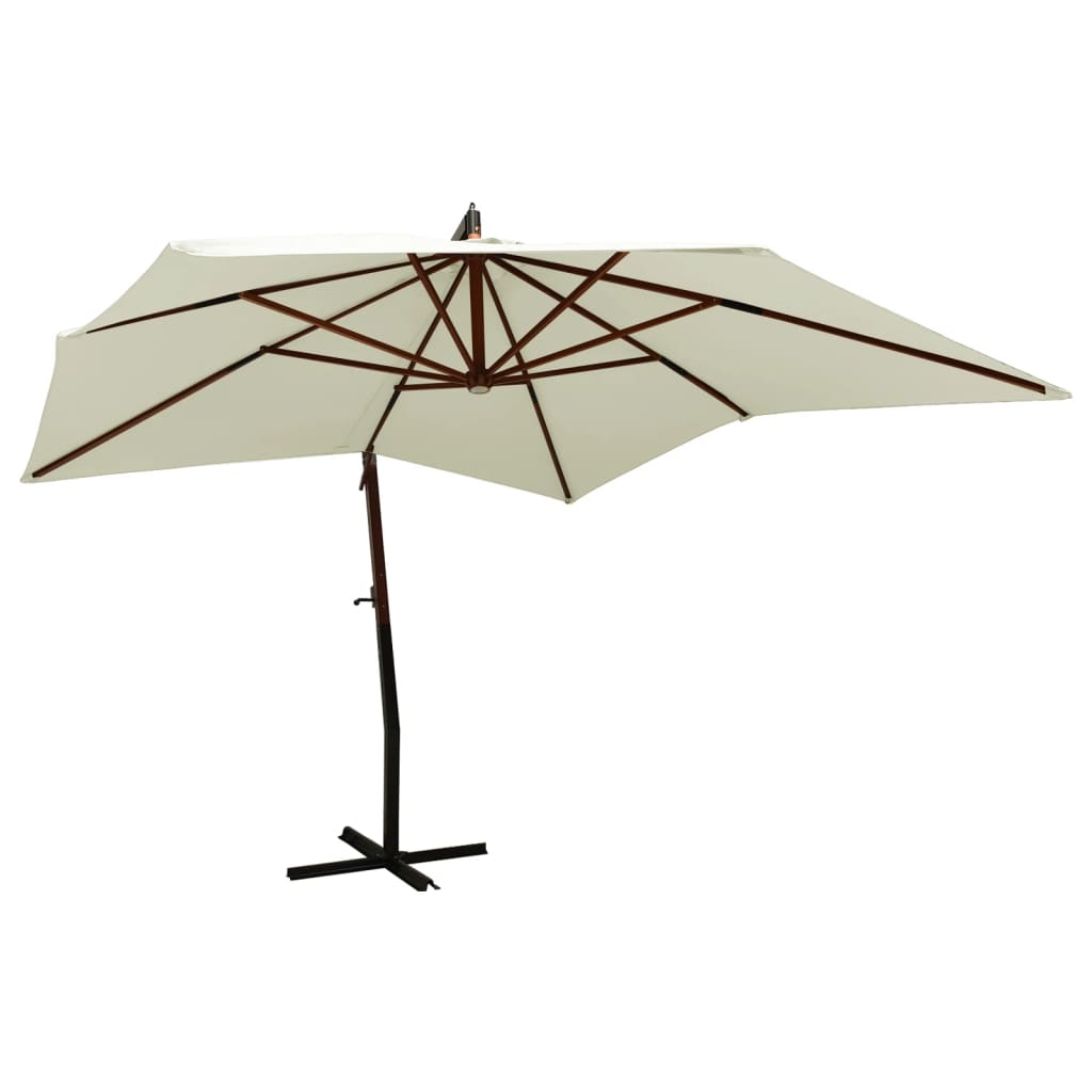 vidaXL Umbrelă de soare suspendată stâlp din lemn 300 cm alb nisipiu 300