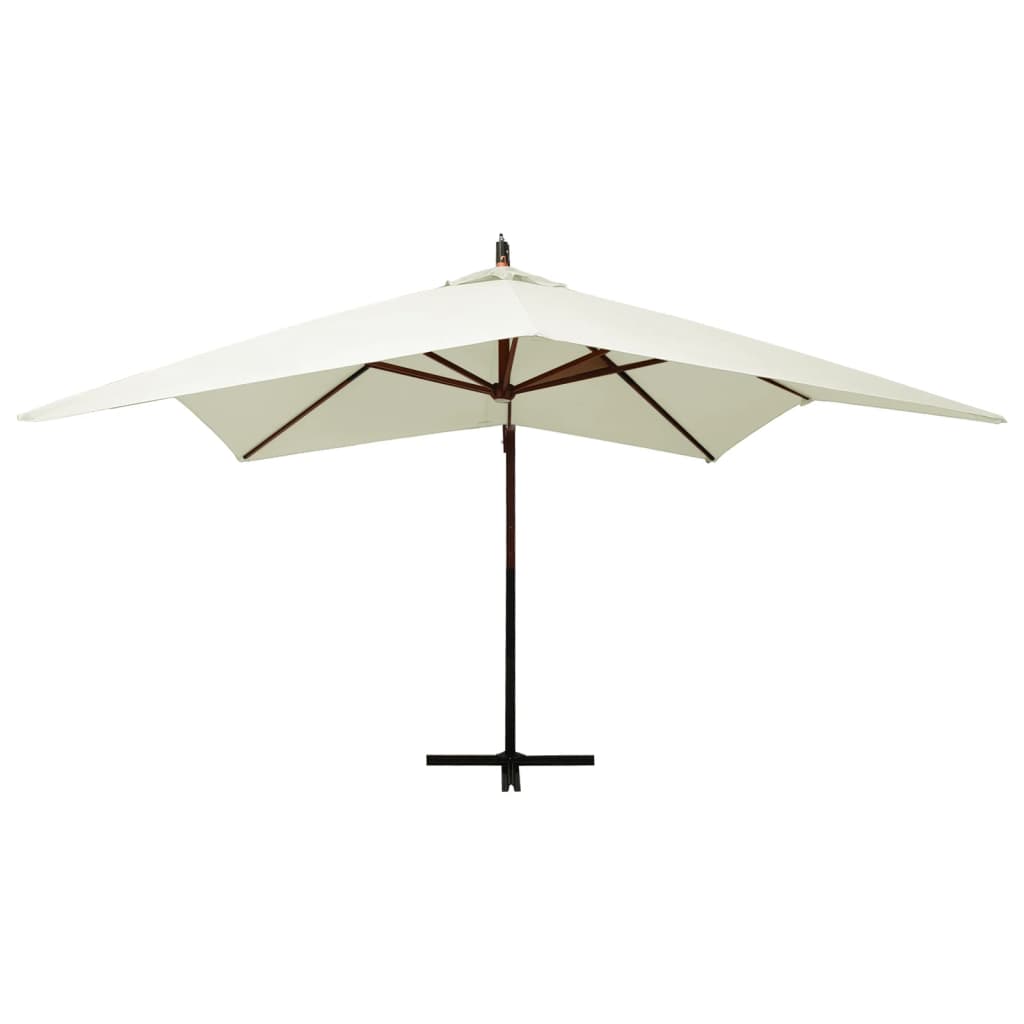 vidaXL Parasol suspendu avec mât en bois 300 cm Blanc sable