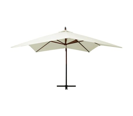 vidaXL Висящ чадър с дървен стълб, 300 см, пясъчнобял