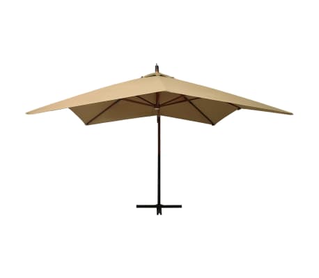 vidaXL Висящ чадър с дървен стълб, 300 см, таупе