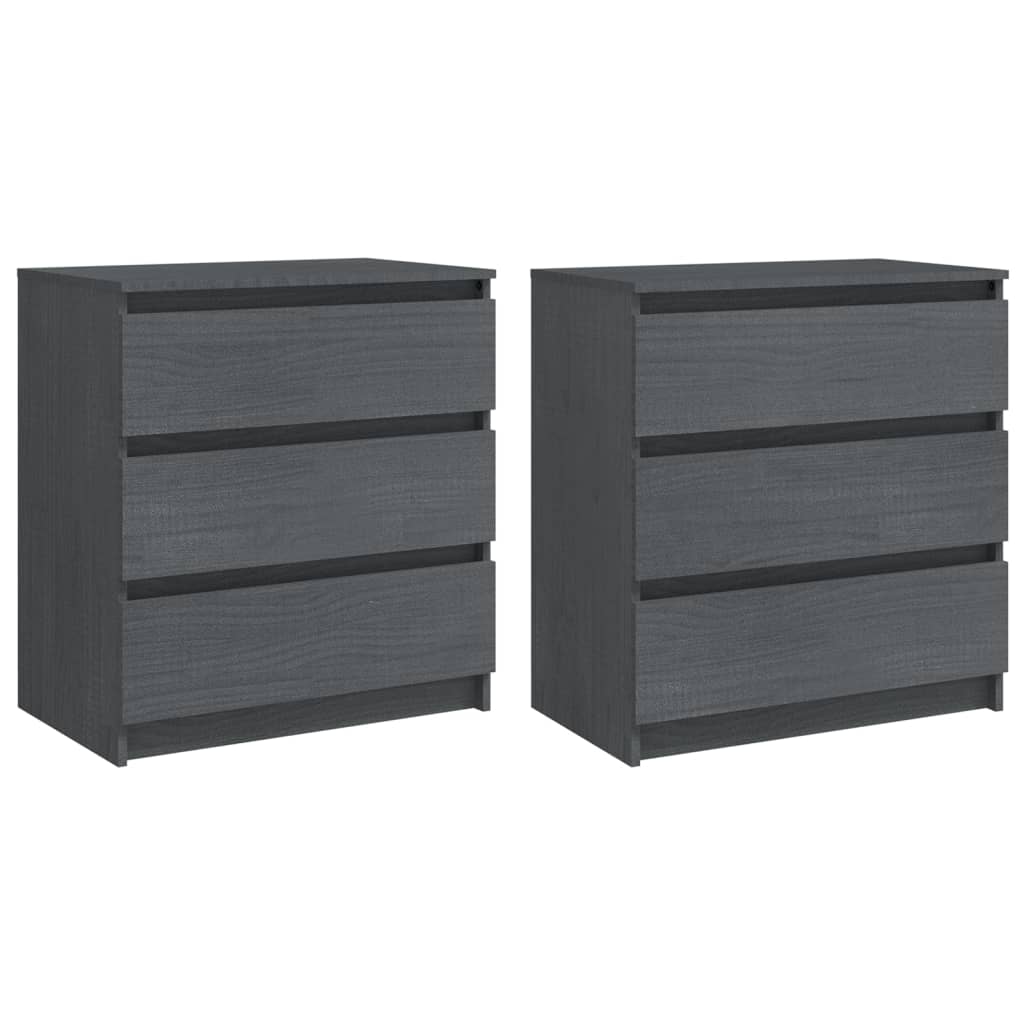 Bedside Cabinets 2 Piece Grey 60x36x64 cm Solid Pinewood
